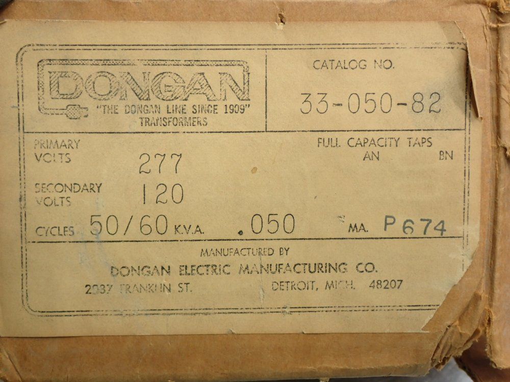 Dongan Control Transformer - 33-050-82