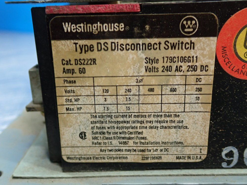 Westinghouse Fusible Disconnect - Ds222r