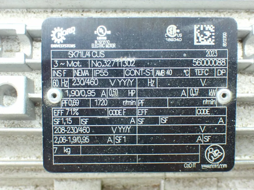 Nord Drivesystems 0.50hp Gear Motor - 372.1-71l/4 Cus