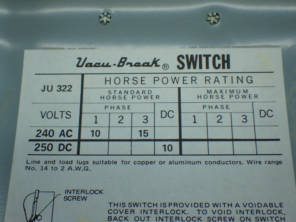 Ite Imperial 15hp General Duty Vacu-break Safety Switch - Ju-322