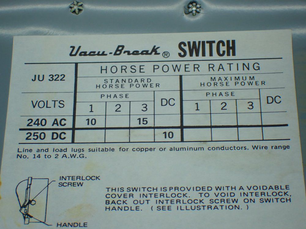 Ite Imperial 15hp General Duty Vacu-break Safety Switch - Ju-322
