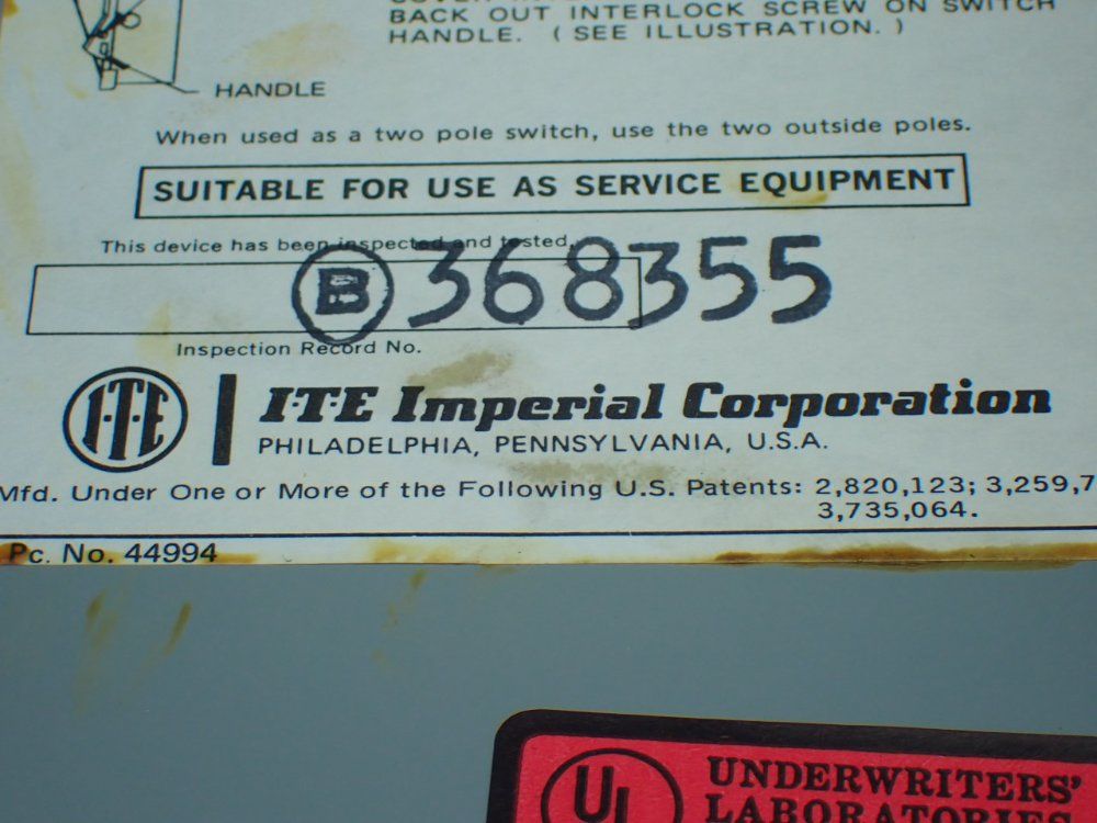 Ite Imperial 15hp General Duty Vacu-break Safety Switch - Ju-322