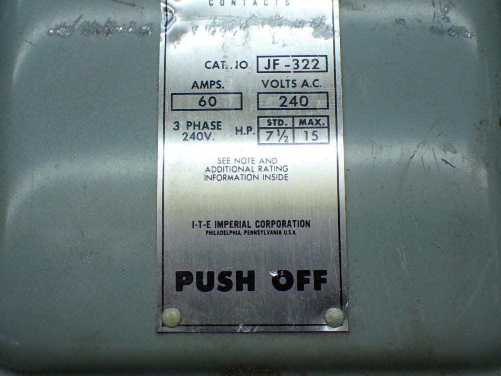 Ite Imperial 15hp General Duty Vacu-break Safety Switch - Ju-322