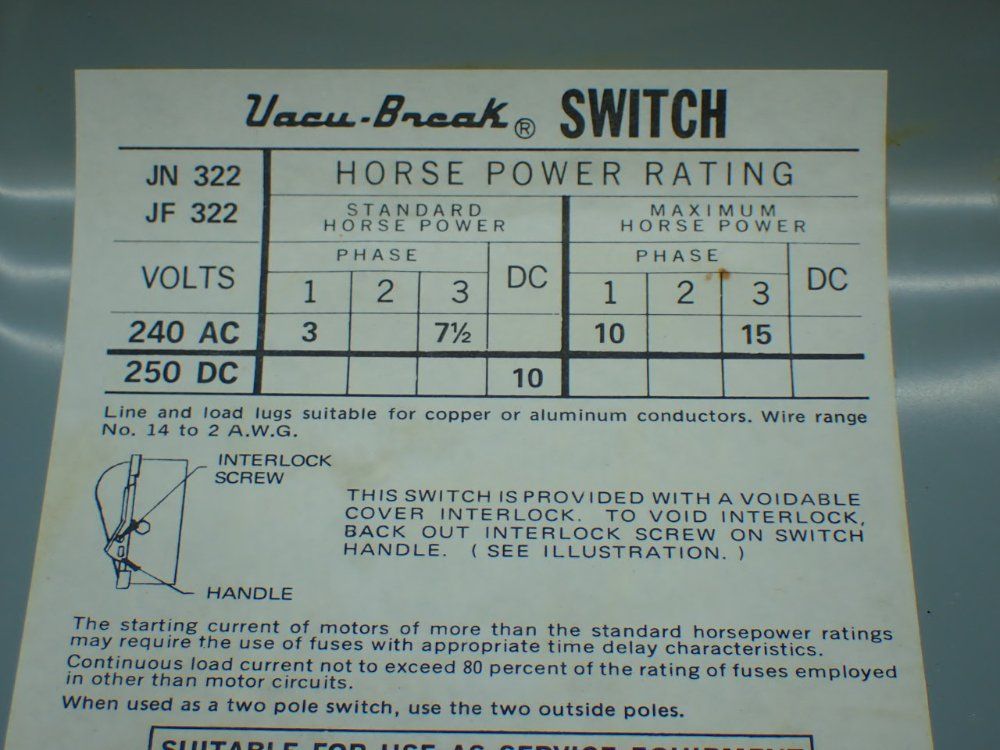 Ite Imperial 15hp General Duty Vacu-break Safety Switch - Ju-322