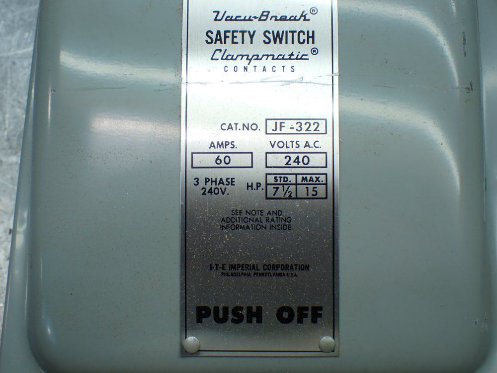 Ite Imperial 15hp General Duty Vacu-break Safety Switch - Ju-322