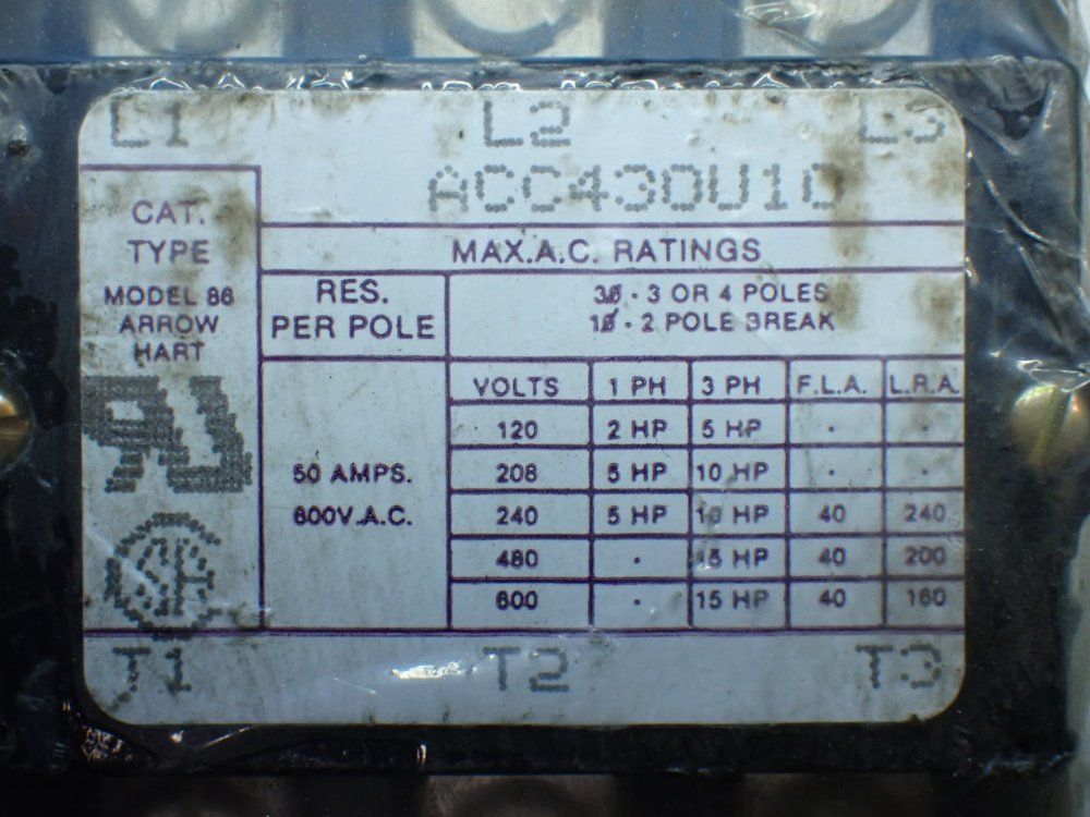 Arrow Hart 4pcs Arrow Hart Contactor Lot (3x)acc330v10 & Acc430v10 - Acc43uv10