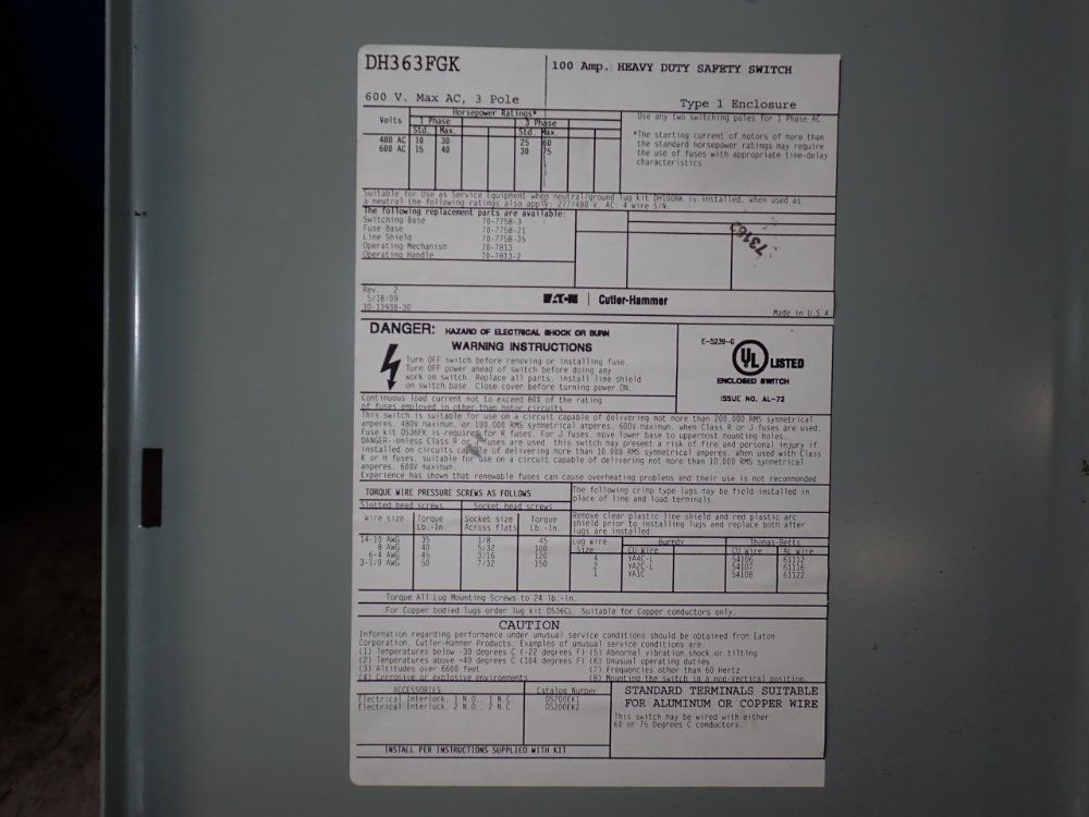 Eaton 100 A Heavy Duty Switch