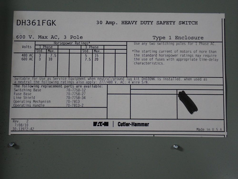 Eaton 30 A Heavy Duty Switch