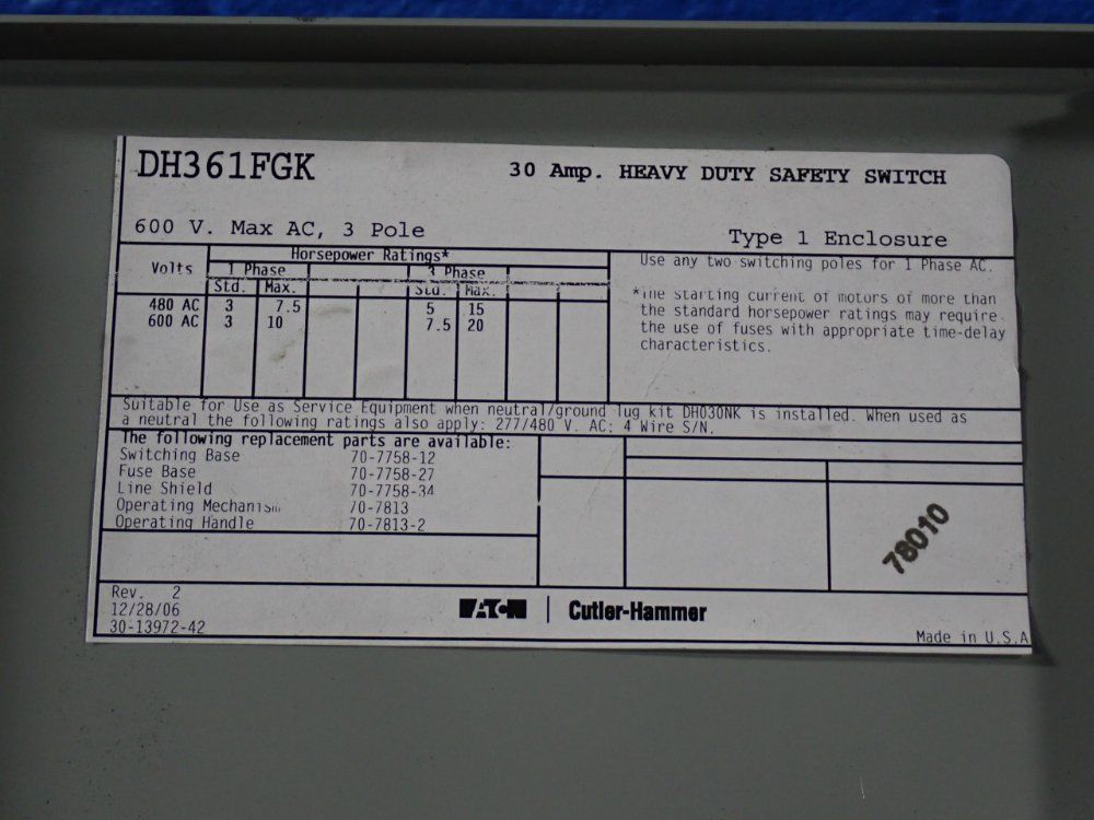 Eaton 30 A Heavy Duty Switch
