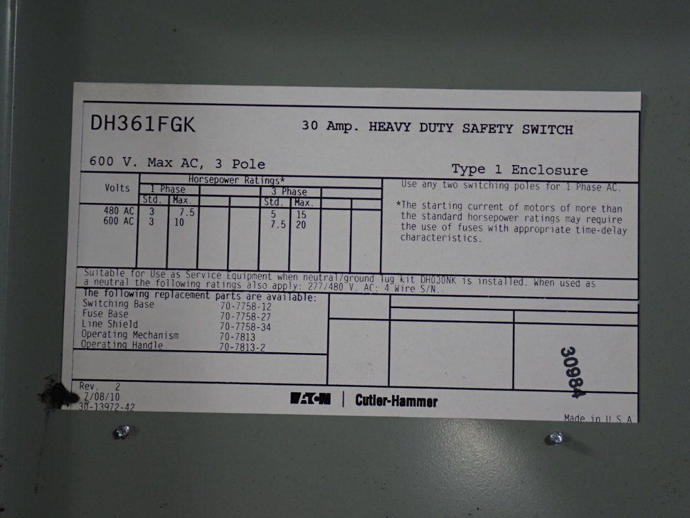 Eaton 30 A Heavy Duty Switch