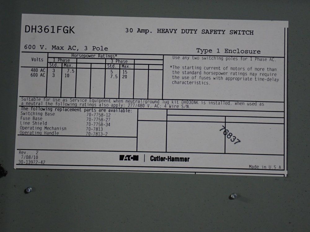 Eaton 30 A Heavy Duty Switch