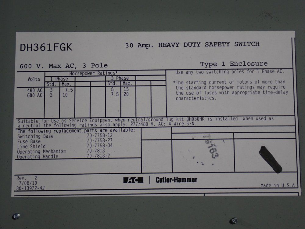 Eaton 30 A Heavy Duty Switch