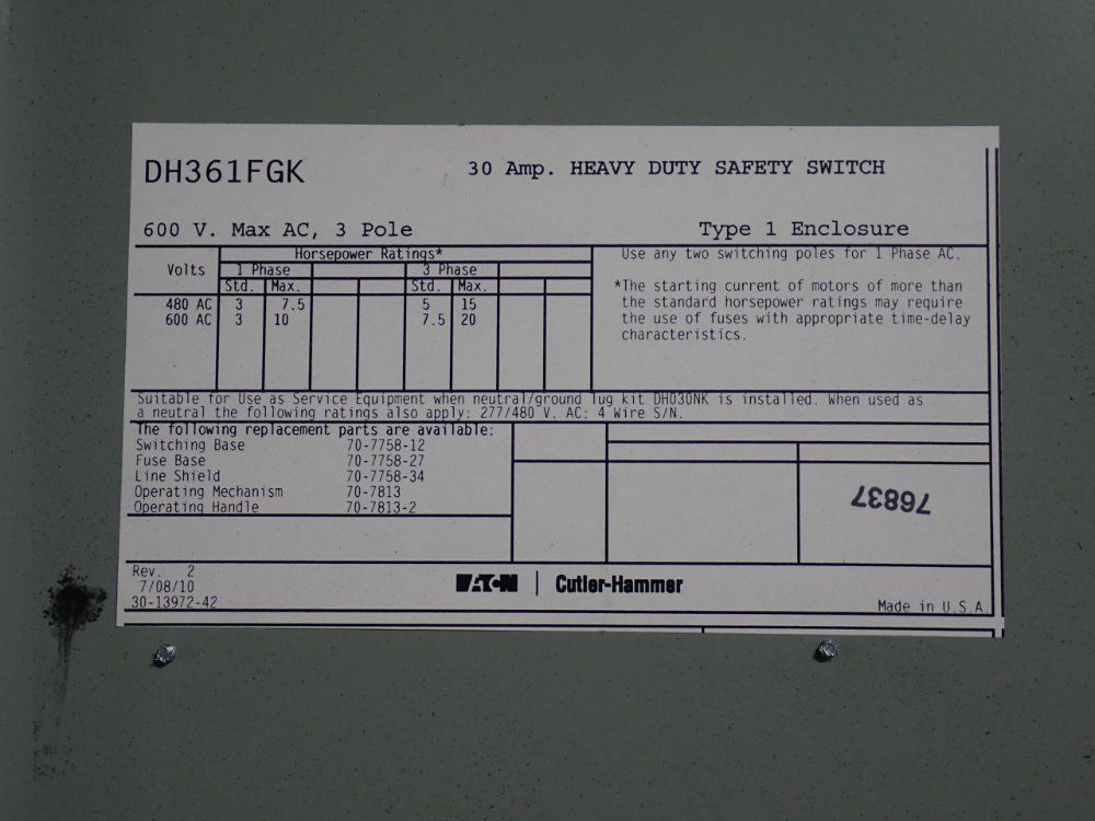 Eaton 30 A Heavy Duty Switch