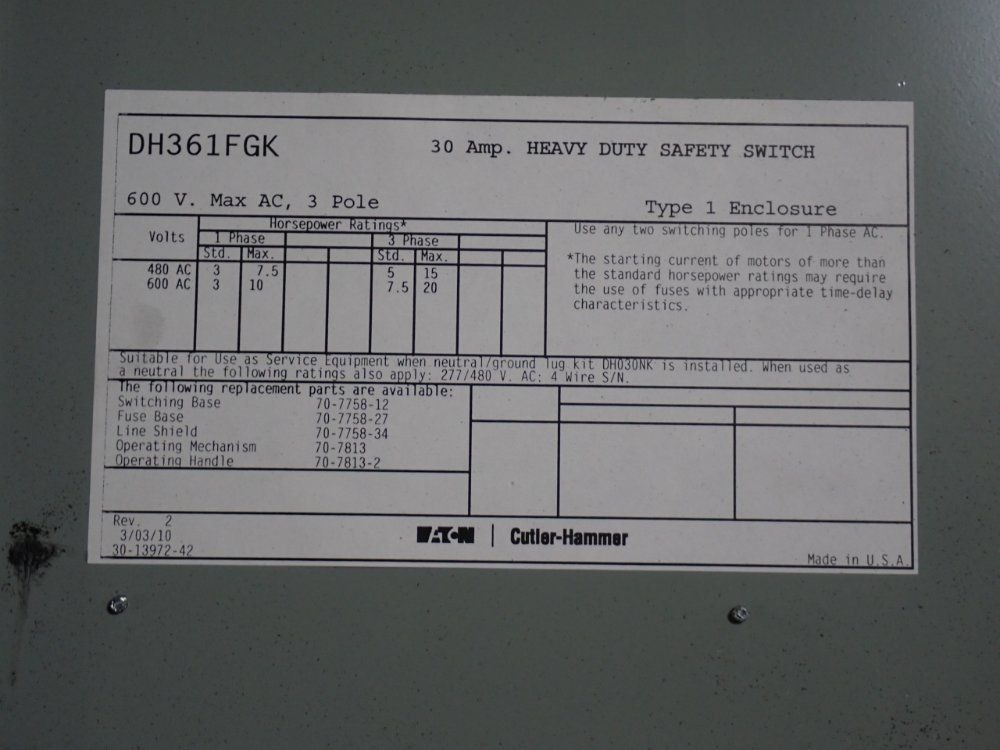 Eaton 30 A Heavy Duty Switch