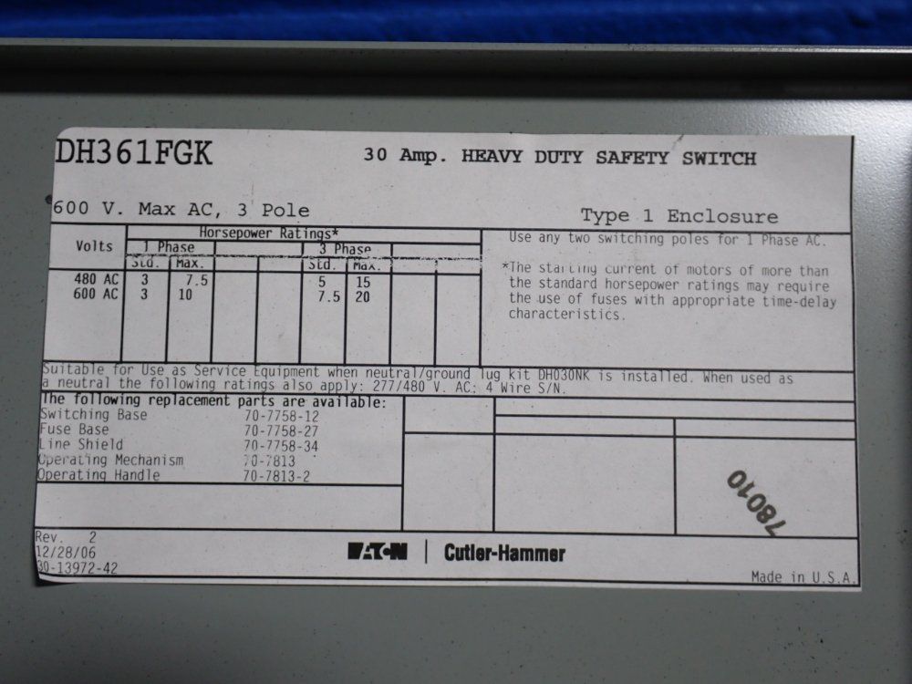 Eaton 30 A Heavy Duty Switch