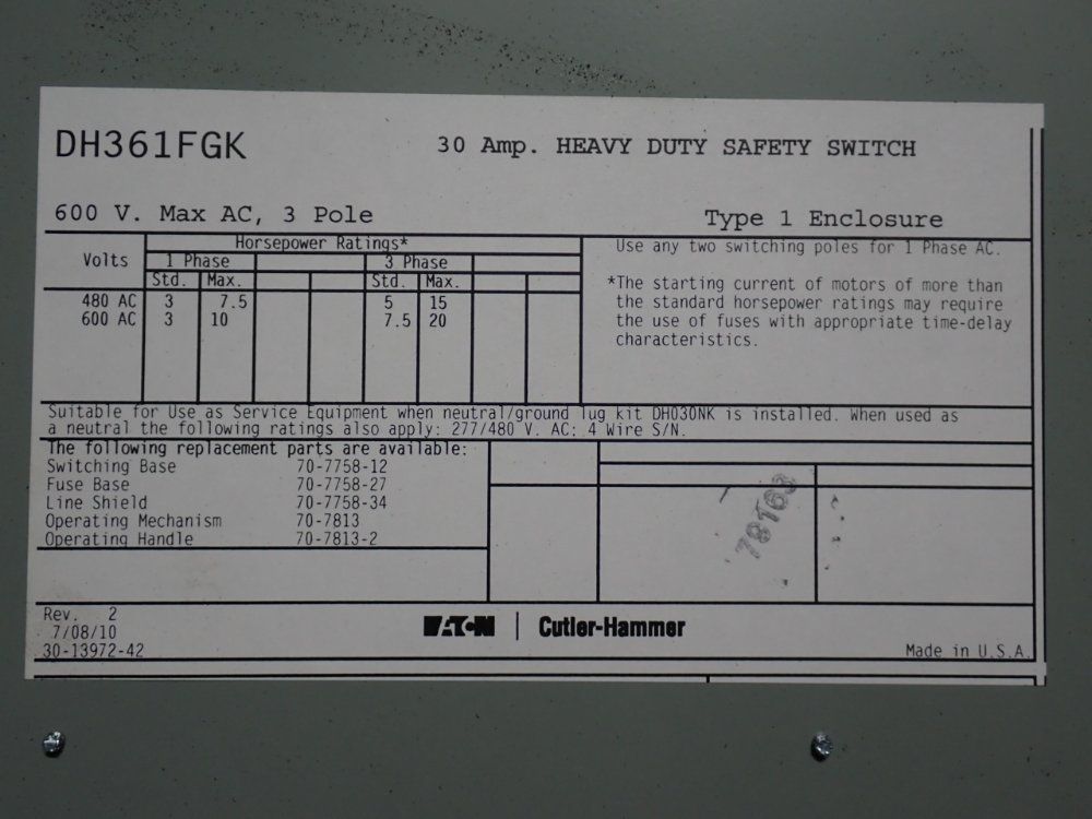 Eaton 30 A Heavy Duty Switch