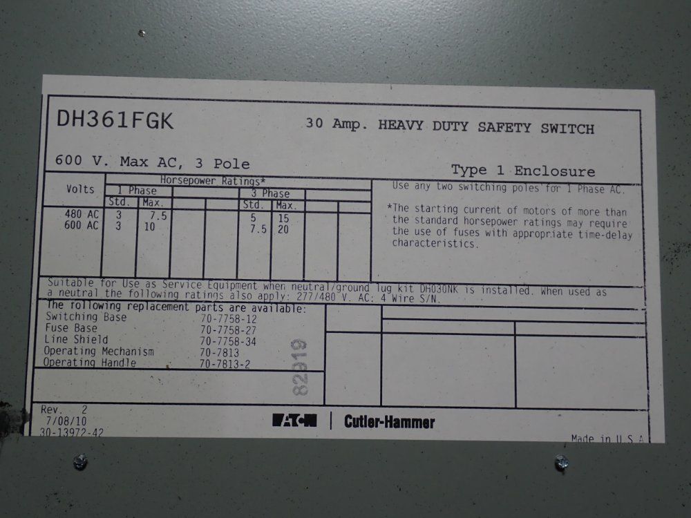 Eaton 30 A Heavy Duty Switch