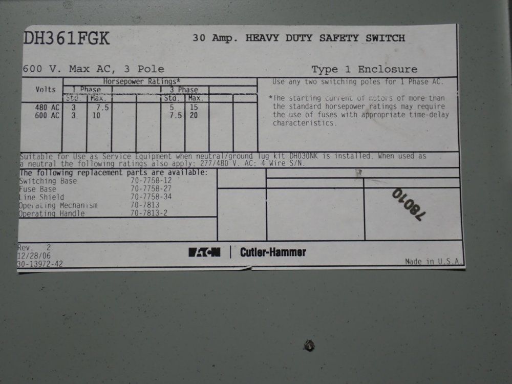 Eaton 30 A Heavy Duty Switch