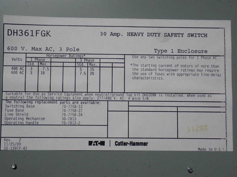 Eaton 30 A Heavy Duty Switch