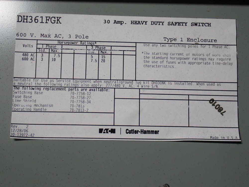 Eaton 30 A Heavy Duty Switch