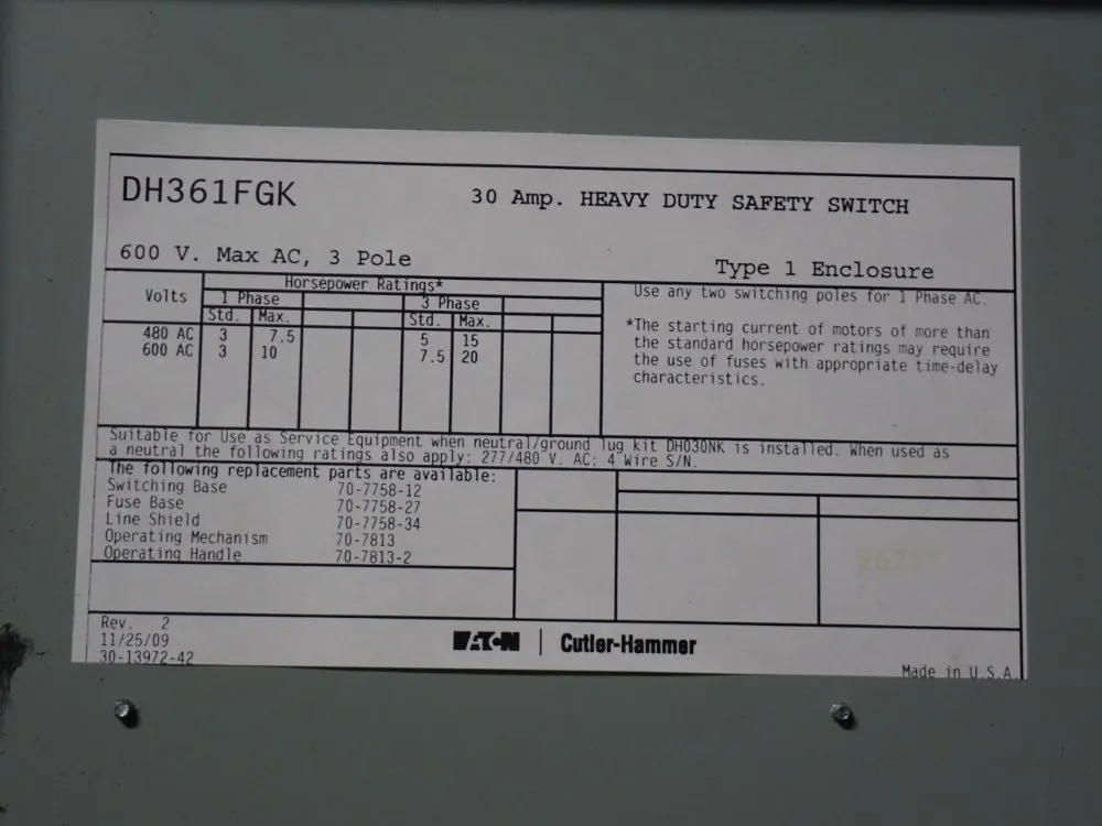Eaton 30 A Heavy Duty Switch