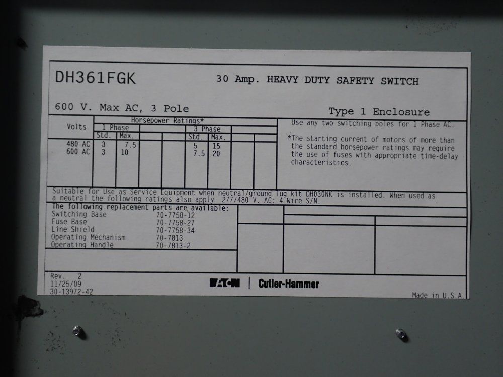 Eaton 30 A Heavy Duty Switch
