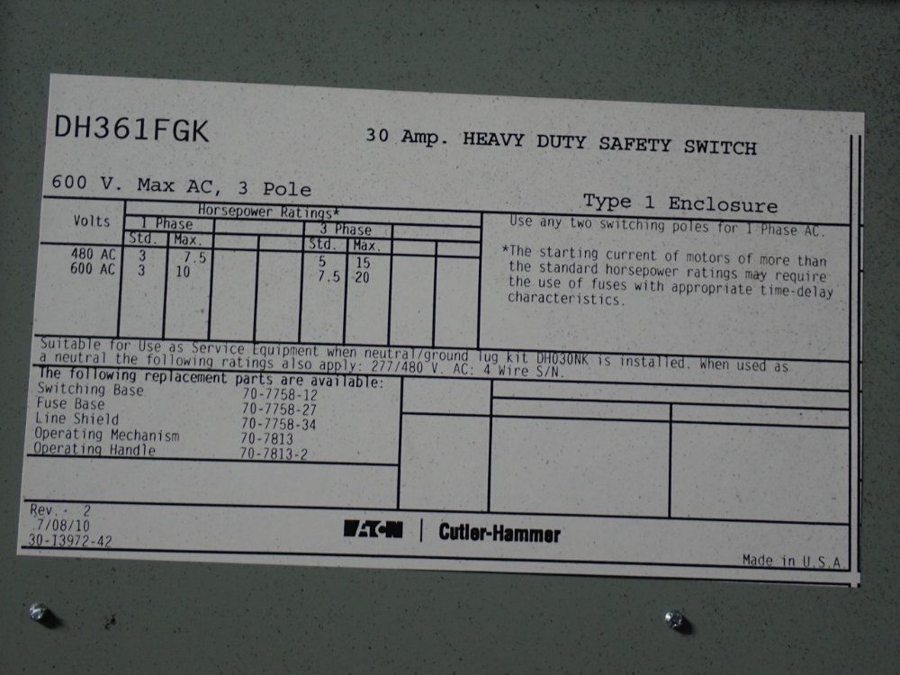 Eaton 30 A Heavy Duty Switch
