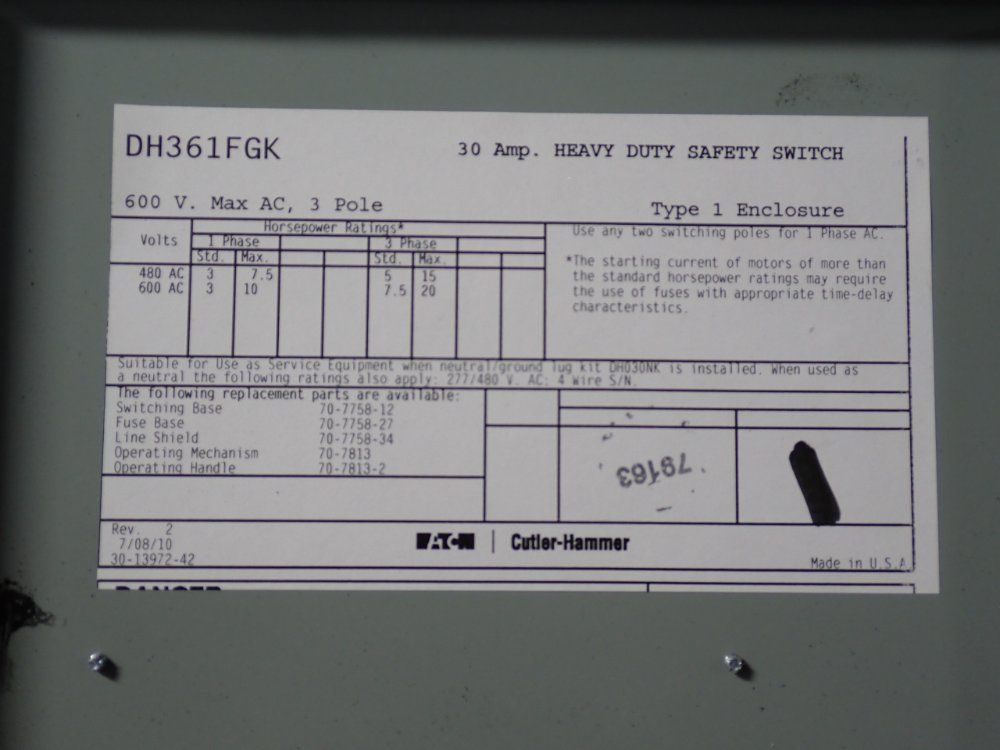 Eaton 30 A Heavy Duty Switch
