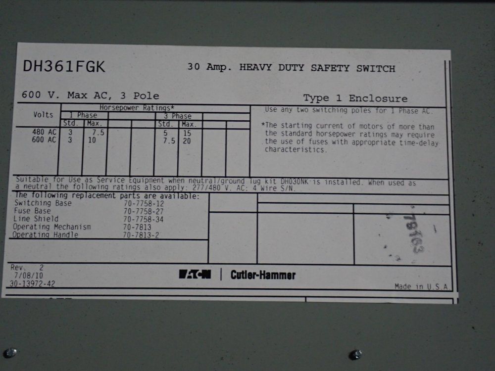 Eaton 30 A Heavy Duty Switch