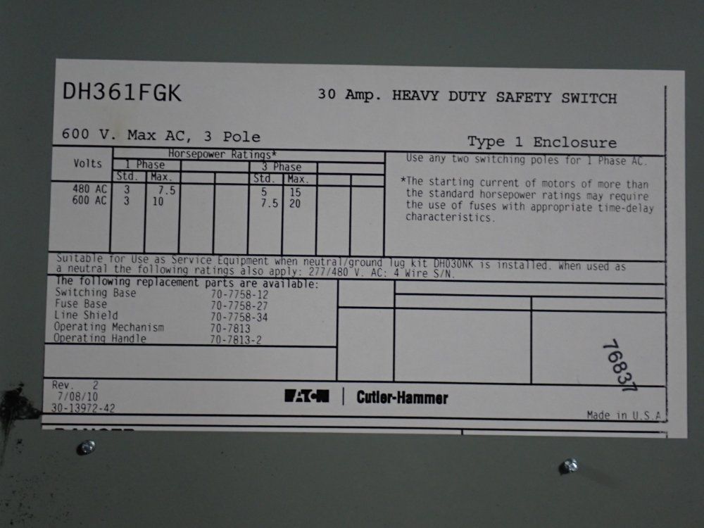 Eaton 30 A Heavy Duty Switch