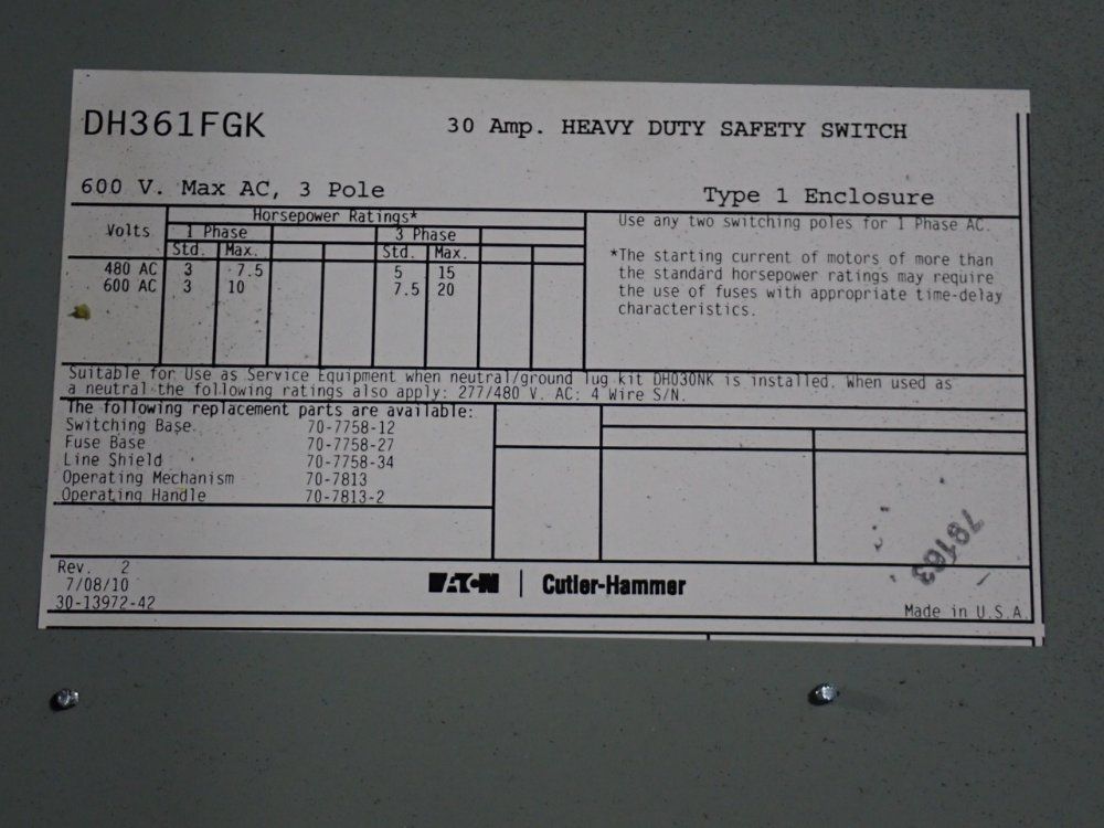 Eaton 30 A Heavy Duty Switch