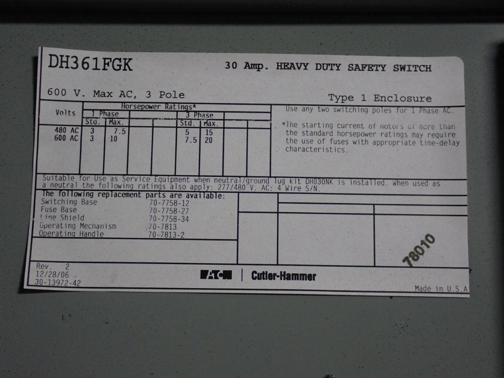 Eaton 30 A Heavy Duty Switch