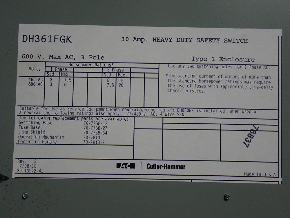 Eaton 30 A Heavy Duty Switch