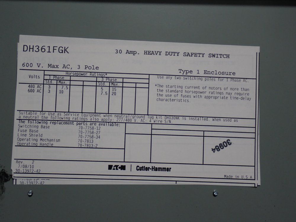 Eaton 30 A Heavy Duty Switch