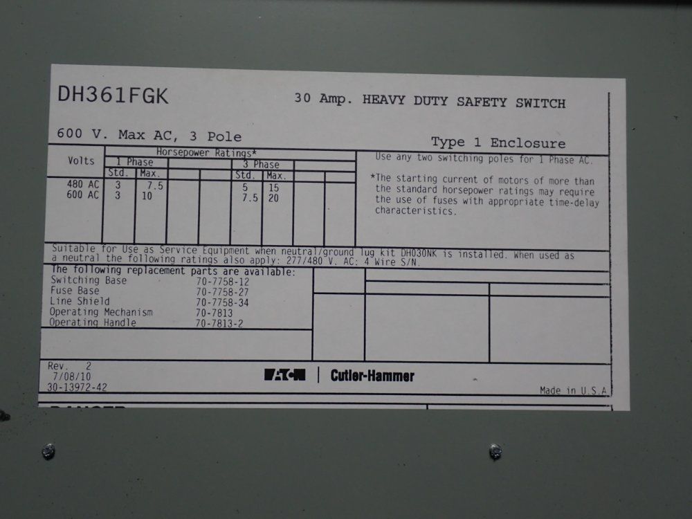 Eaton 30 A Heavy Duty Switch