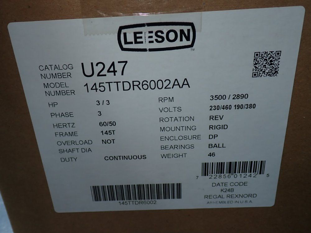 Leeson 3hp 3500rpm General Purpose Motor - 145ttdr6002aa
