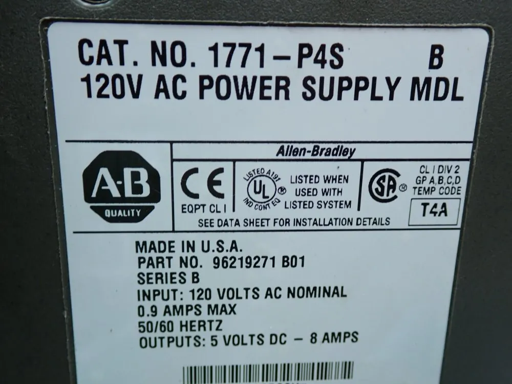 Allen Bradley Plc-5 Power Supply Module - 1771-p4s