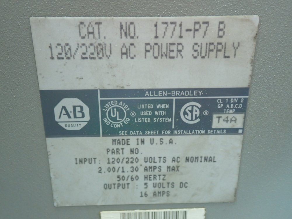 Allen Bradley Power Supply Module - 1771-p7