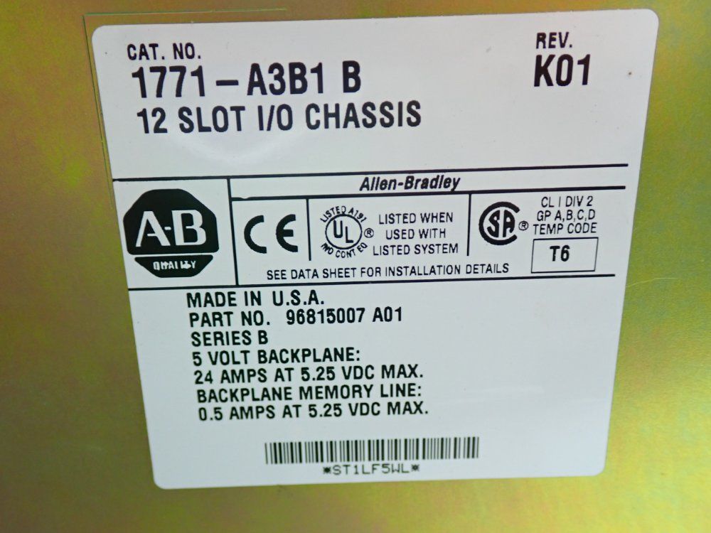 Allen Bradley Universal Input/output Chassis - 1771-a3b1