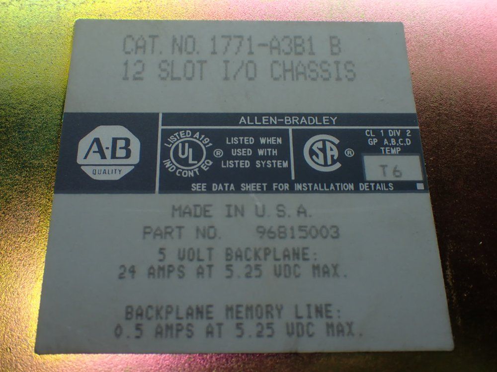 Allen-bradley 12 Slot I/o Chassis - 1771-a3b1