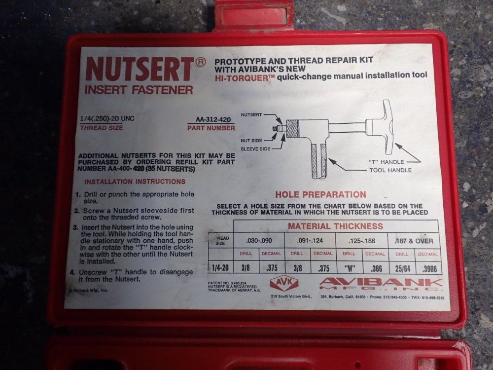 Avi Bank Mfg. Inc. Insert Fastener - Aa-312-420