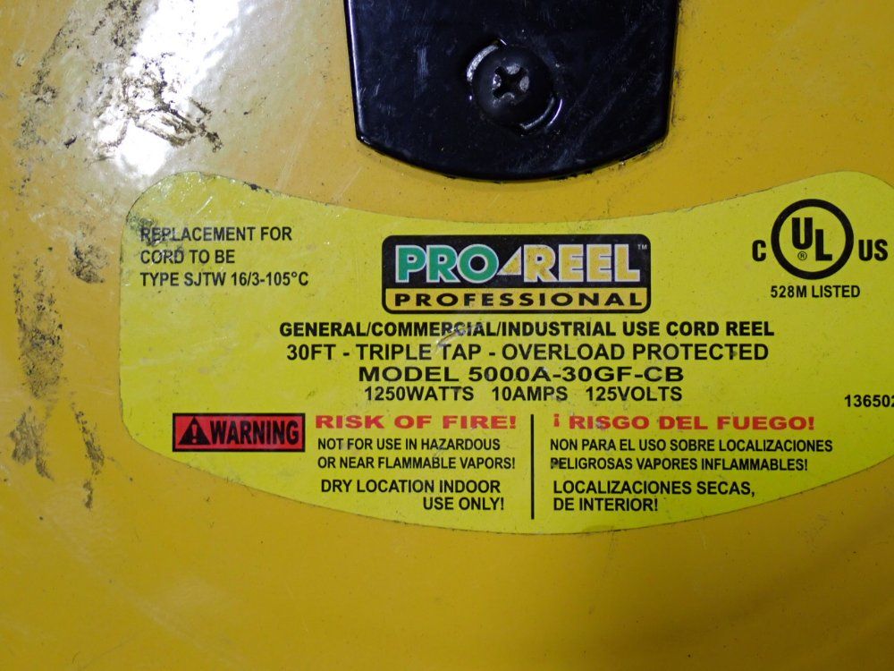 Pro Reel Professional Industrial Cord Reel - 5000a-30gf-cb