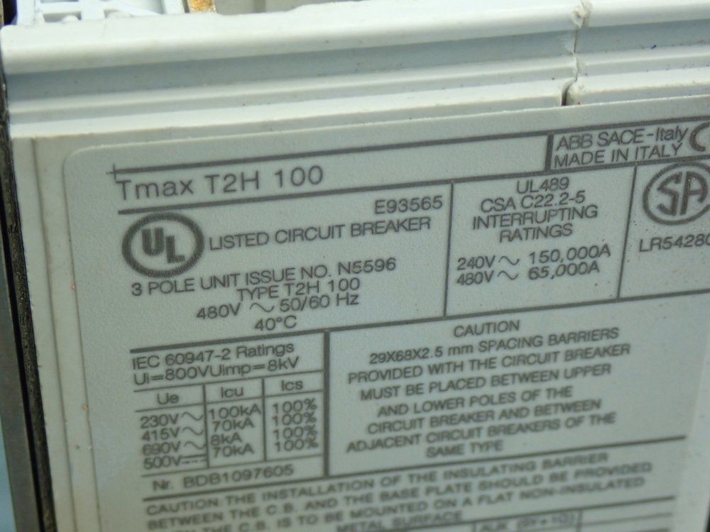 Abb Molded Case Circuit Breaker Tmax-t2h-100 + 703-8325 Disconnect Handle, 2pcs - Tmax-t2h-100