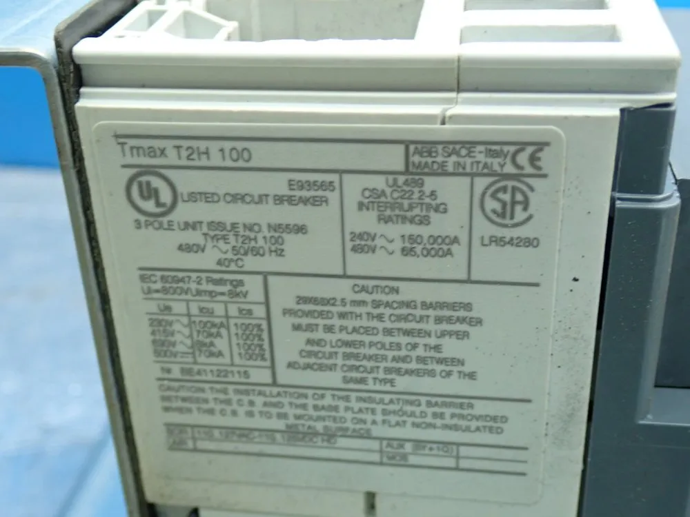 Abb Molded Case Circuit Breaker Tmax-t2h-100 + 703-8325 Disconnect Handle, 2pcs - Tmax-t2h-100