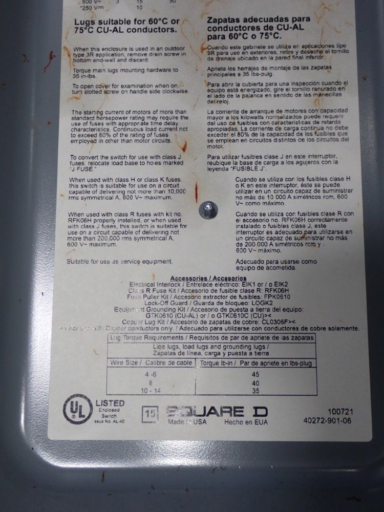 Square D 60 Amps Fusible Disconnect - H362awc