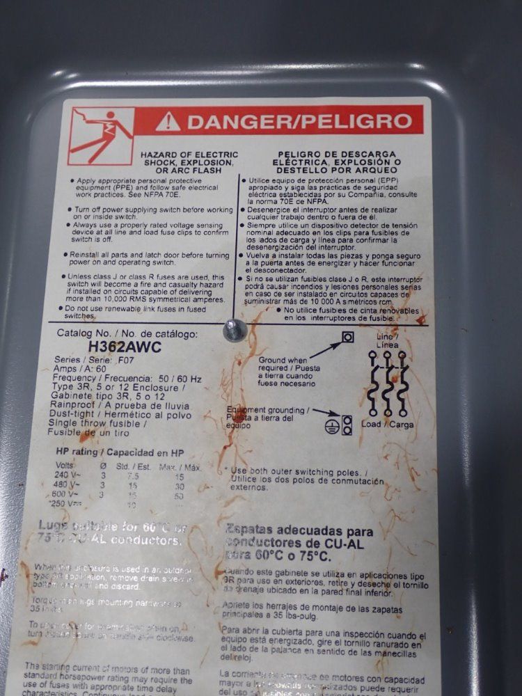 Square D 60 Amps Fusible Disconnect - H362awc