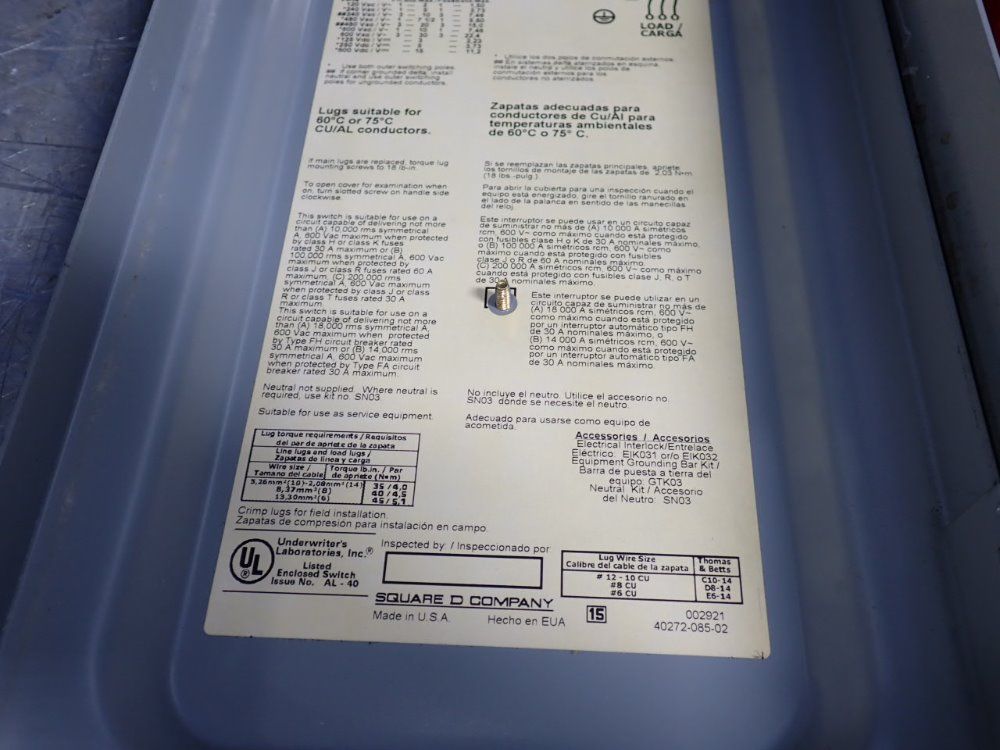 Square D 30 Amps Non-fusible Disconnect - Hu361rb