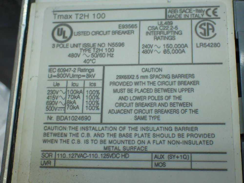 Abb 3-pole Molded Case Circuit Breaker - Tmax T2h 100