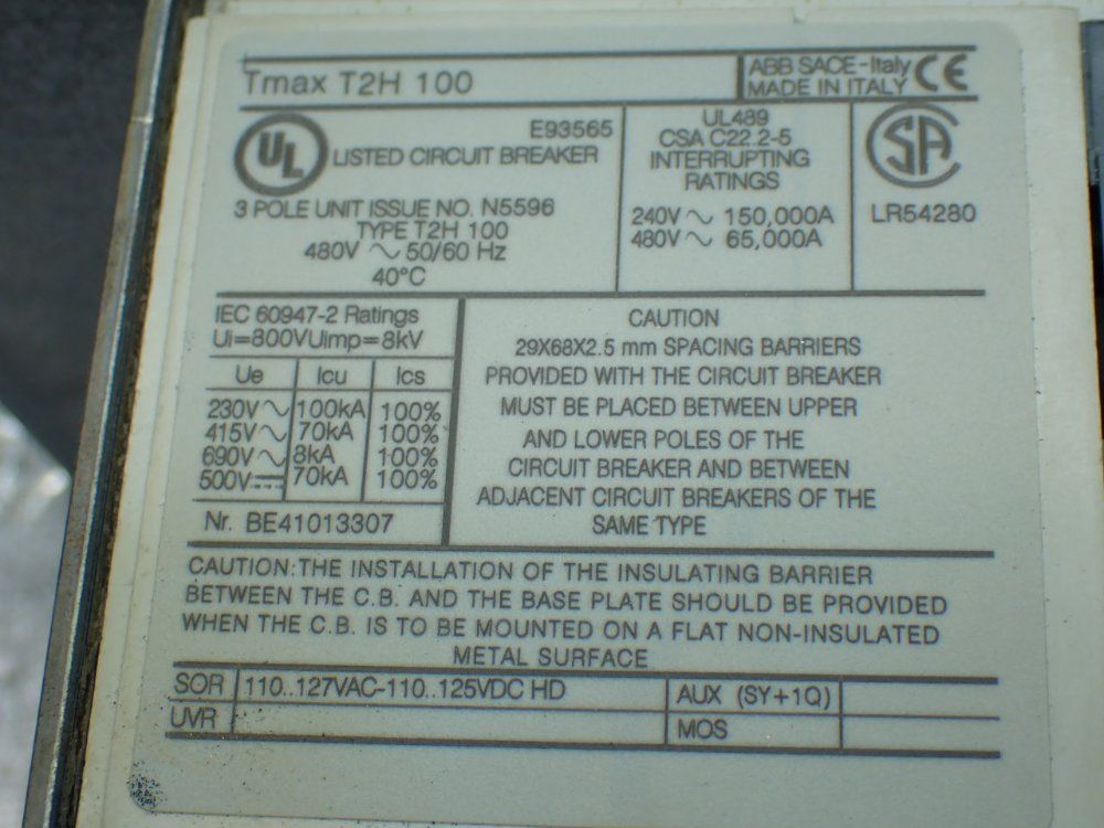 Abb 3-pole Molded Case Circuit Breaker - Tmax T2h 100