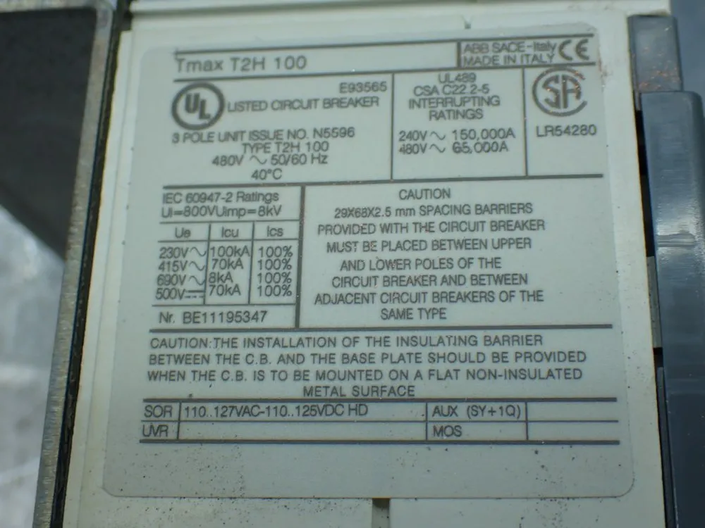 Abb 3-pole Molded Case Circuit Breaker - Tmax T2h 100